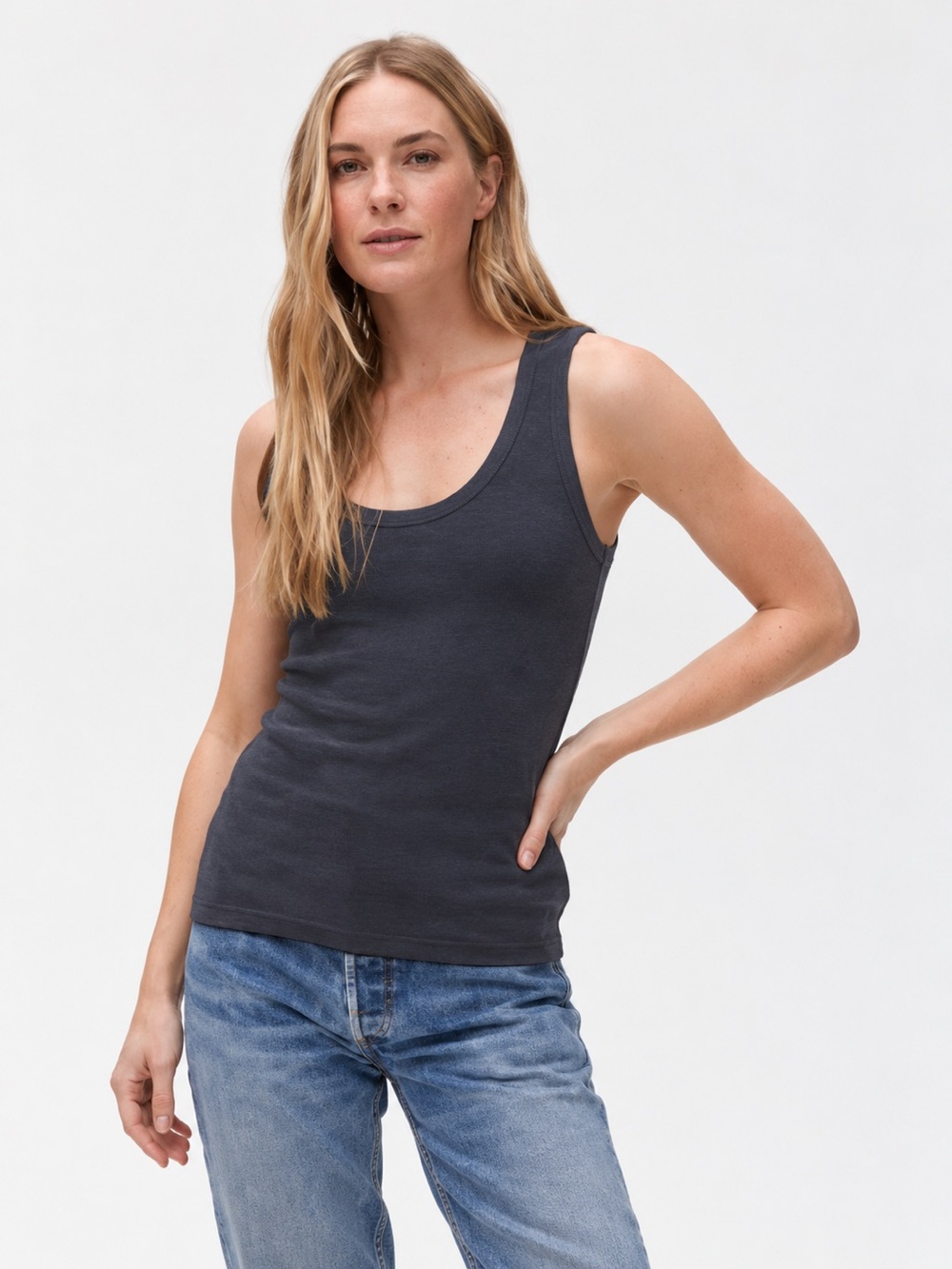 NWT $68 Michael Stars Nelly Scoop Neck Cotton Tank Top Charcoal Small